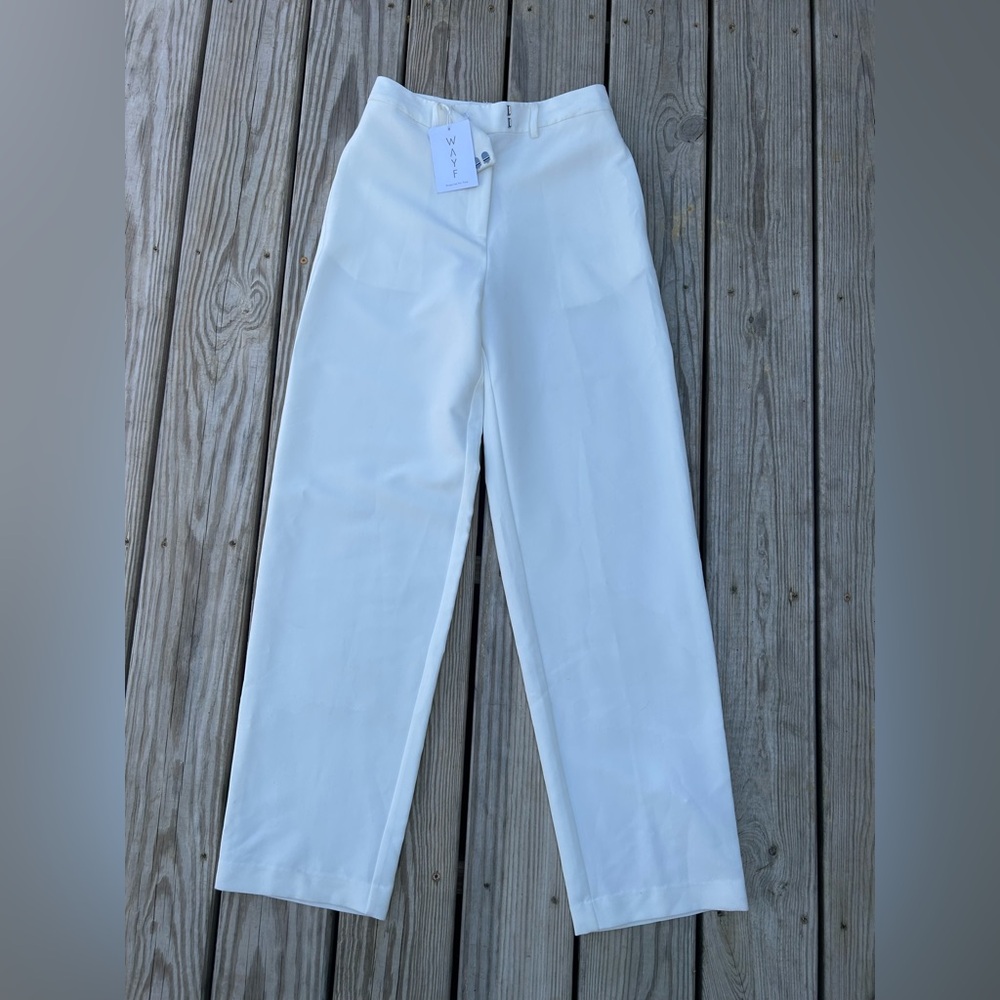 WAYF High Waist Wide Leg Trouser Pant Size XS Women In Ivory Tencel Blend Preppy